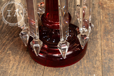 Pair of 19th Century Bohemian Ruby Glass Mantle Lusters with Prisms