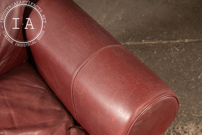 Red Leather Armchair with Ottoman