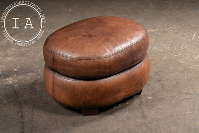 Vintage Leather Clamshell Club Chair and Ottoman Set