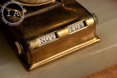 Vintage Art Deco Brass & Onyx Desk Calendar with Pen Holder