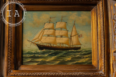 Ship At Sea - Going Left | Framed Oil Painting, Signed