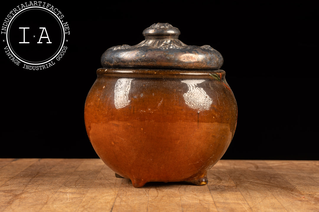 old ceramic tobacco jars Antique Glazed Ceramic Tobacco Jar with Embossed Lid – Industrial Artifacts