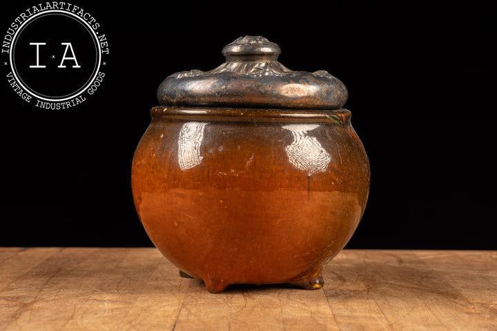 antique tobacco jar with lid Antique Glazed Ceramic Tobacco Jar with Embossed Lid – Industrial Artifacts