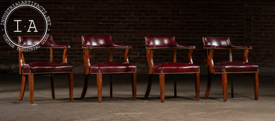 Set Of Four Nailhead Trim Barrel-Back Leather Armchairs in Oxblood