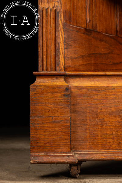 Antique Quarter-Sawn Walnut Rolling Corner Cabinet