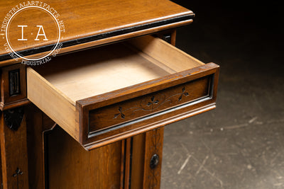 Victorian Gothic Revival Oak Sideboard Hutch with Leaded Glass Doors