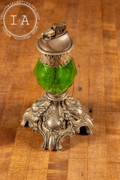 Hollywood Regency-Inspired Brass and Green Crystal Table Lighter