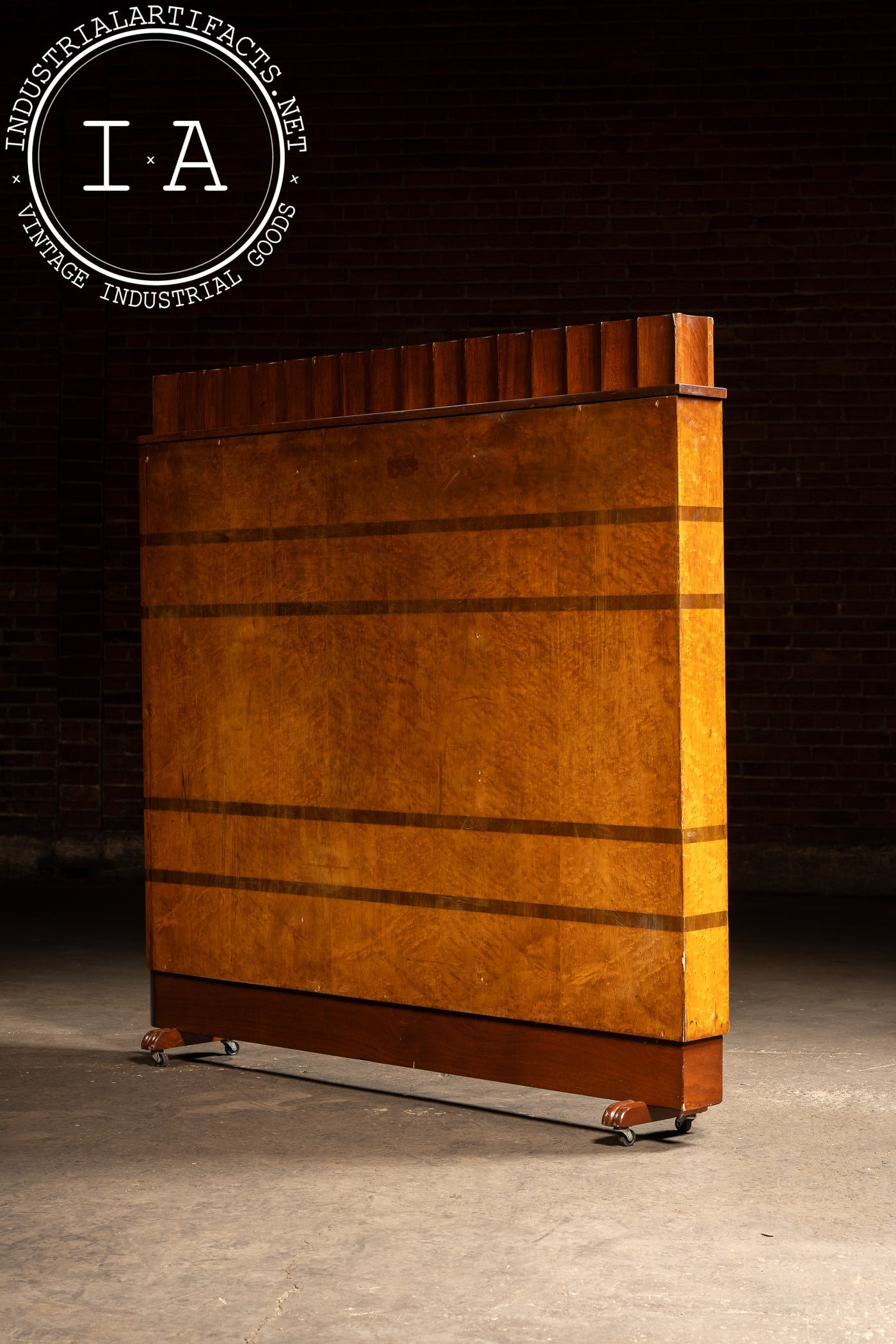 Vintage Art Deco Birdseye Maple Rolling Room Divider