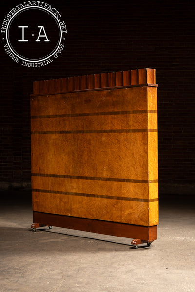 Vintage Art Deco Birdseye Maple Rolling Room Divider