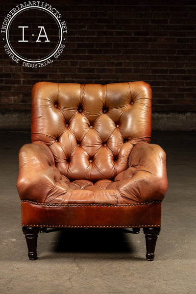 Tufted Chesterfield Sleepy Hollow Chair with Ottoman in Tan