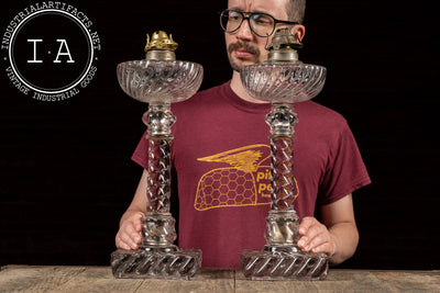 Pair of 19th Century Rope Twist Crystal Oil Lamps by Baccarat