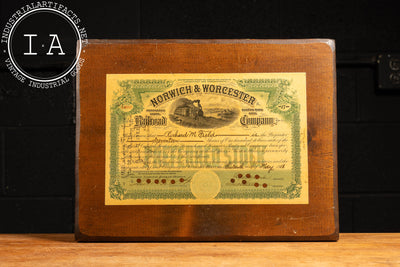 Early 20th Century Mounted Norwich & Worcester Stock Certificate