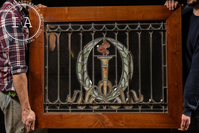 Antique Torch and Laurel Wreath Stained Glass Window