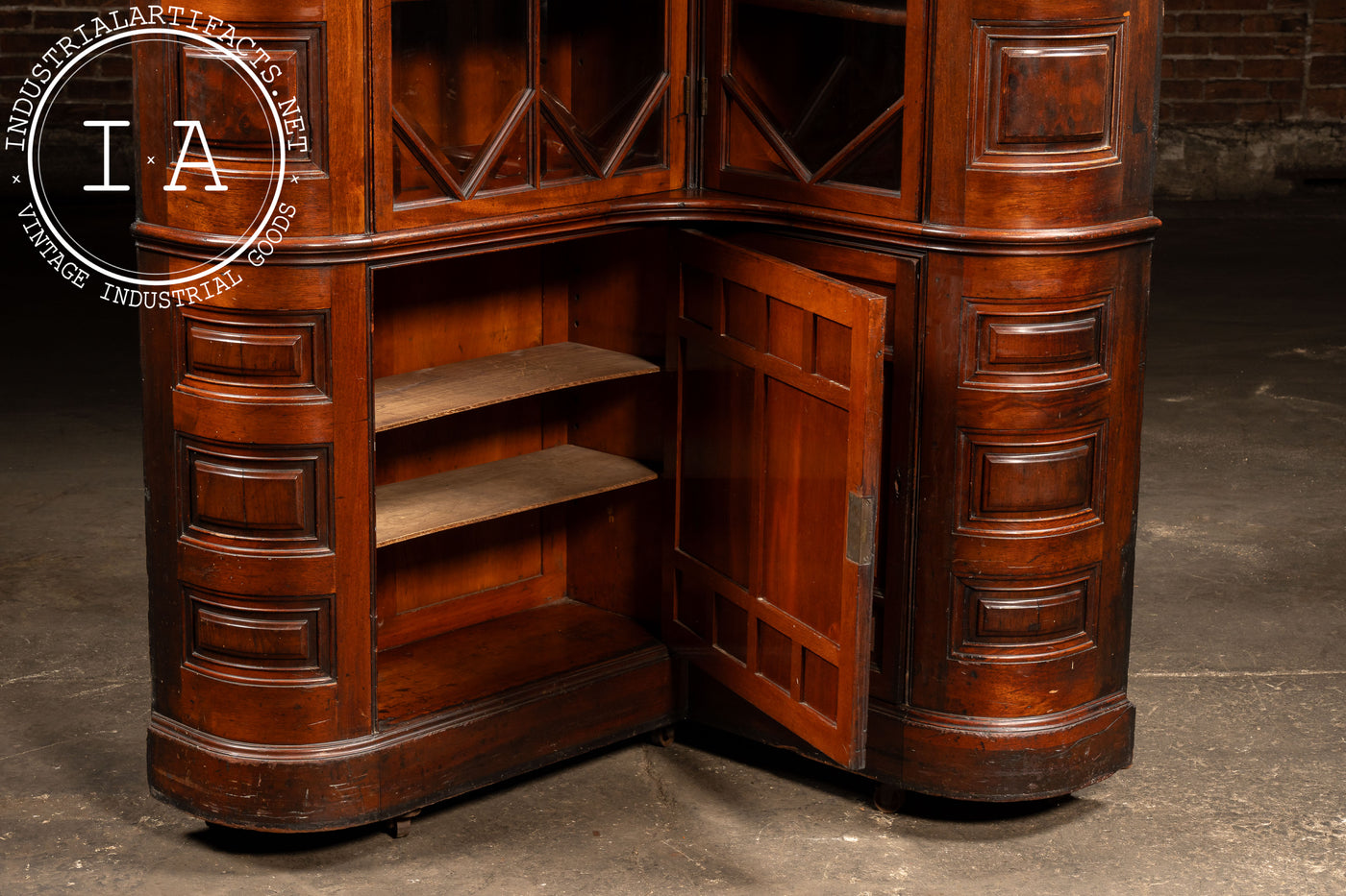 c. 1850 English Mahogany Renaissance Revival Corner Library Cabinet