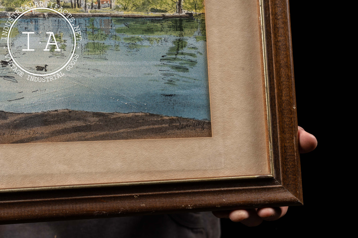 Framed Painting of Lagoon and Altgeld Hall, DeKalb, Signed