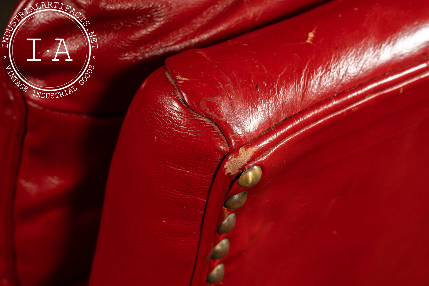 Vintage Tufted Leather Lounge Chair in Candy Apple Red