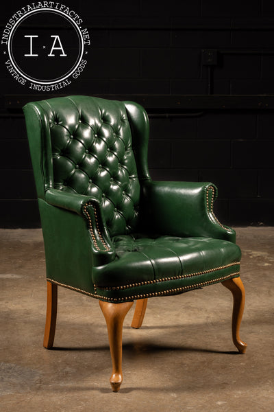 Vintage Tufted Leather Chesterfield Armchair in Emerald