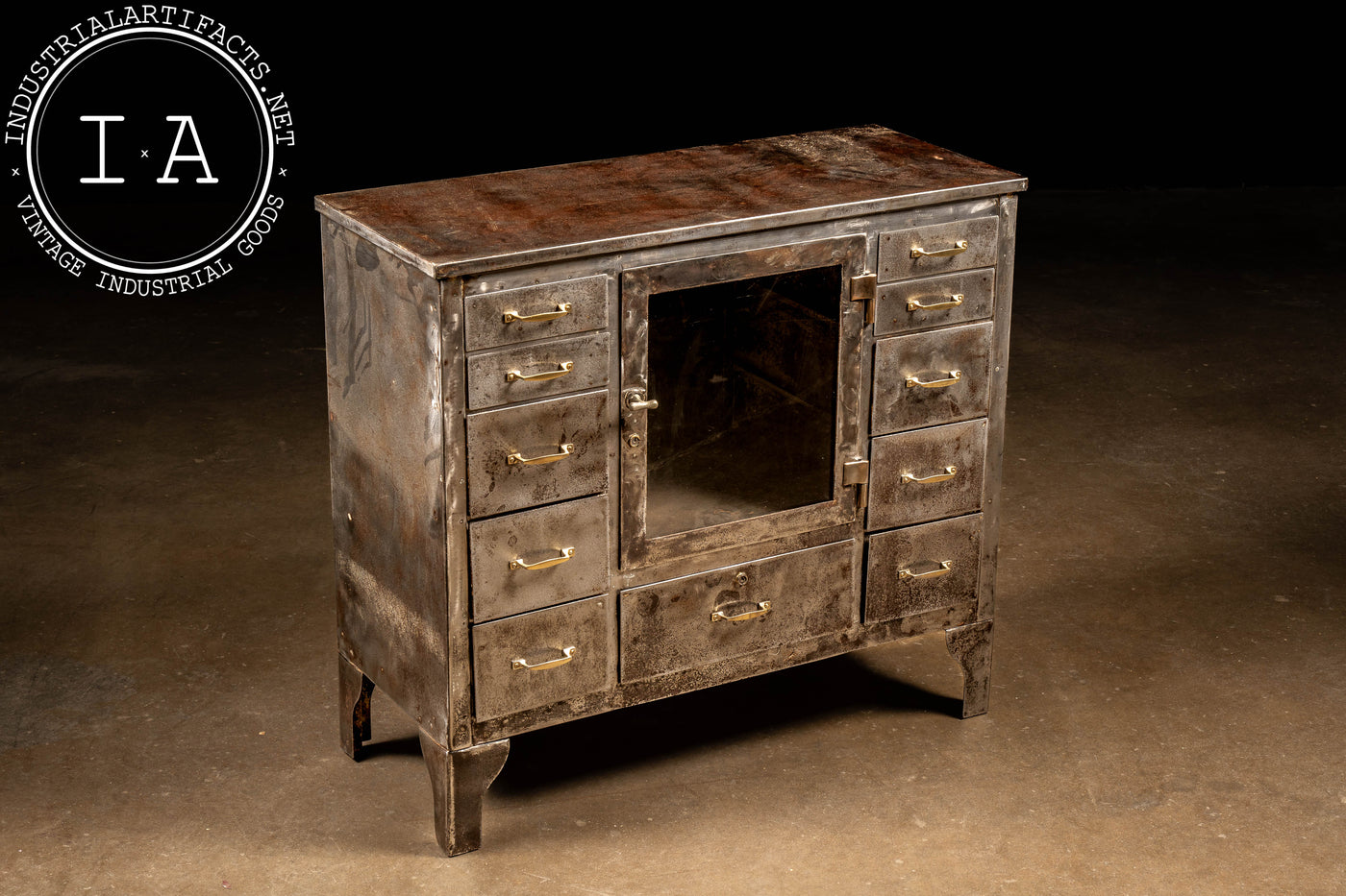 Early 20th Century Brushed Steel Medical Cabinet with Display Window