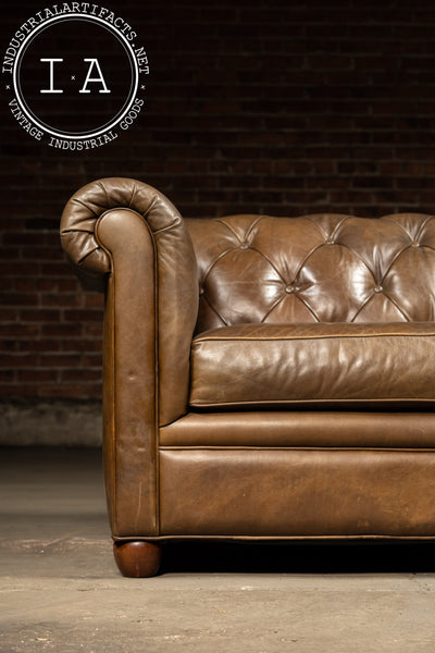 Vintage Chesterfield Tufted Leather Sofa with Cushions in Brown