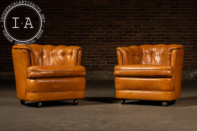 Pair of Tufted Barrel Back Leather Club Chairs by Classic Leather, Inc.