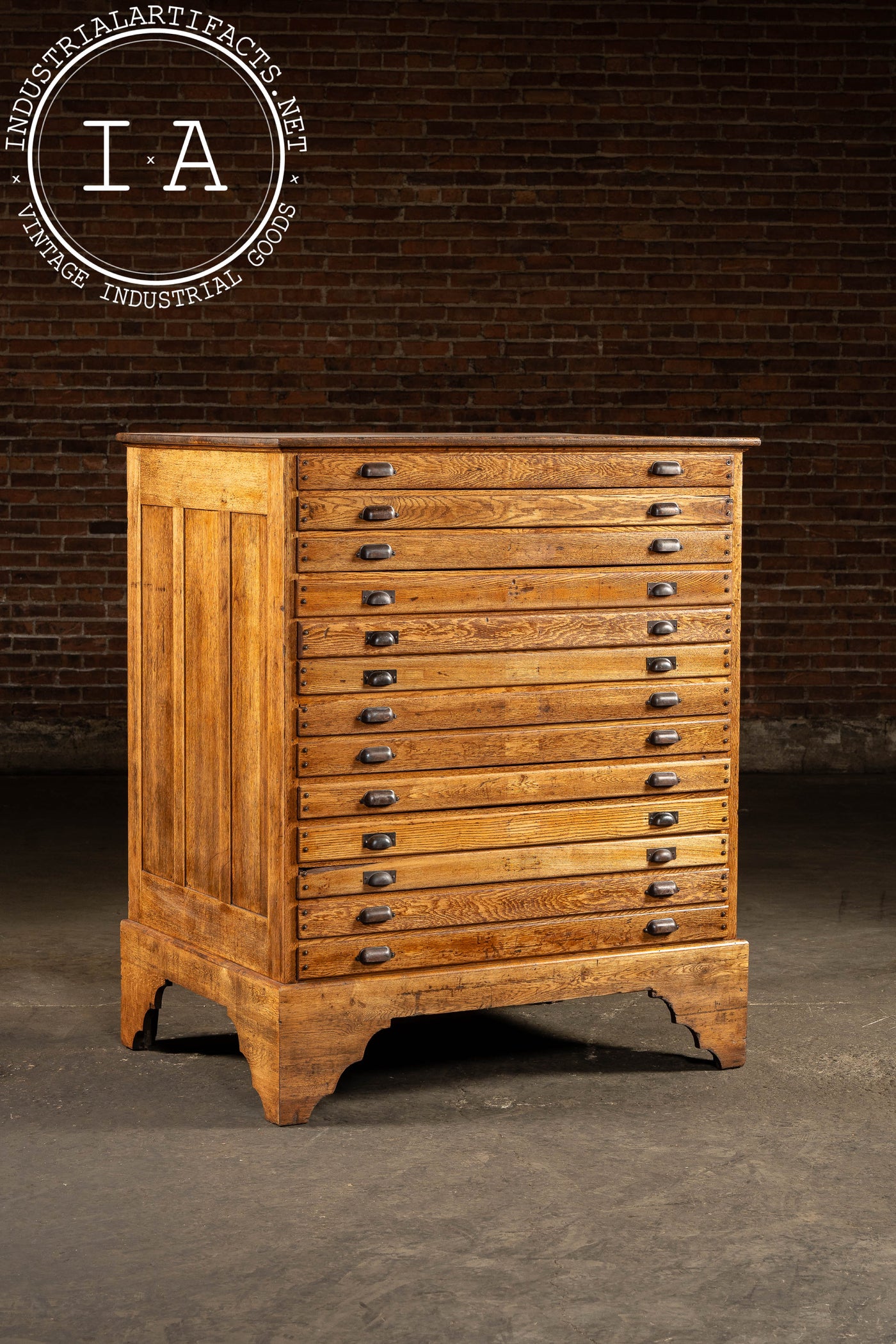 Massive Early 20th Century Oak 13-Drawer Flat File Cabinet