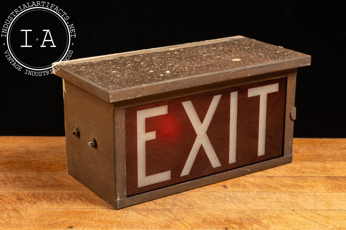 Vintage Lighted Glass Exit Sign Box