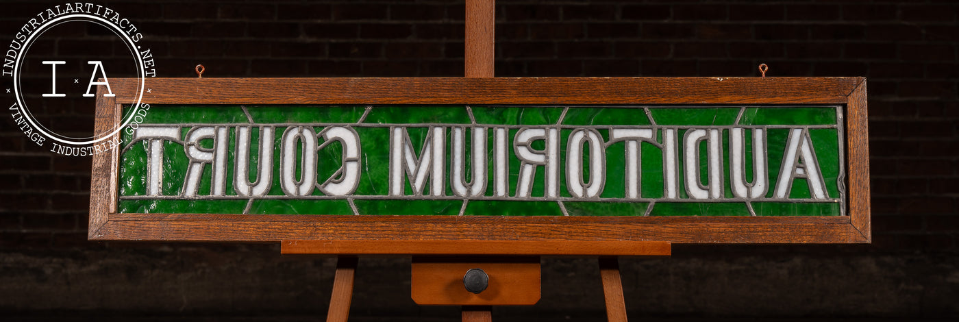 Antique “Auditorium Court” Stained Glass Transom Sign – Industrial ...