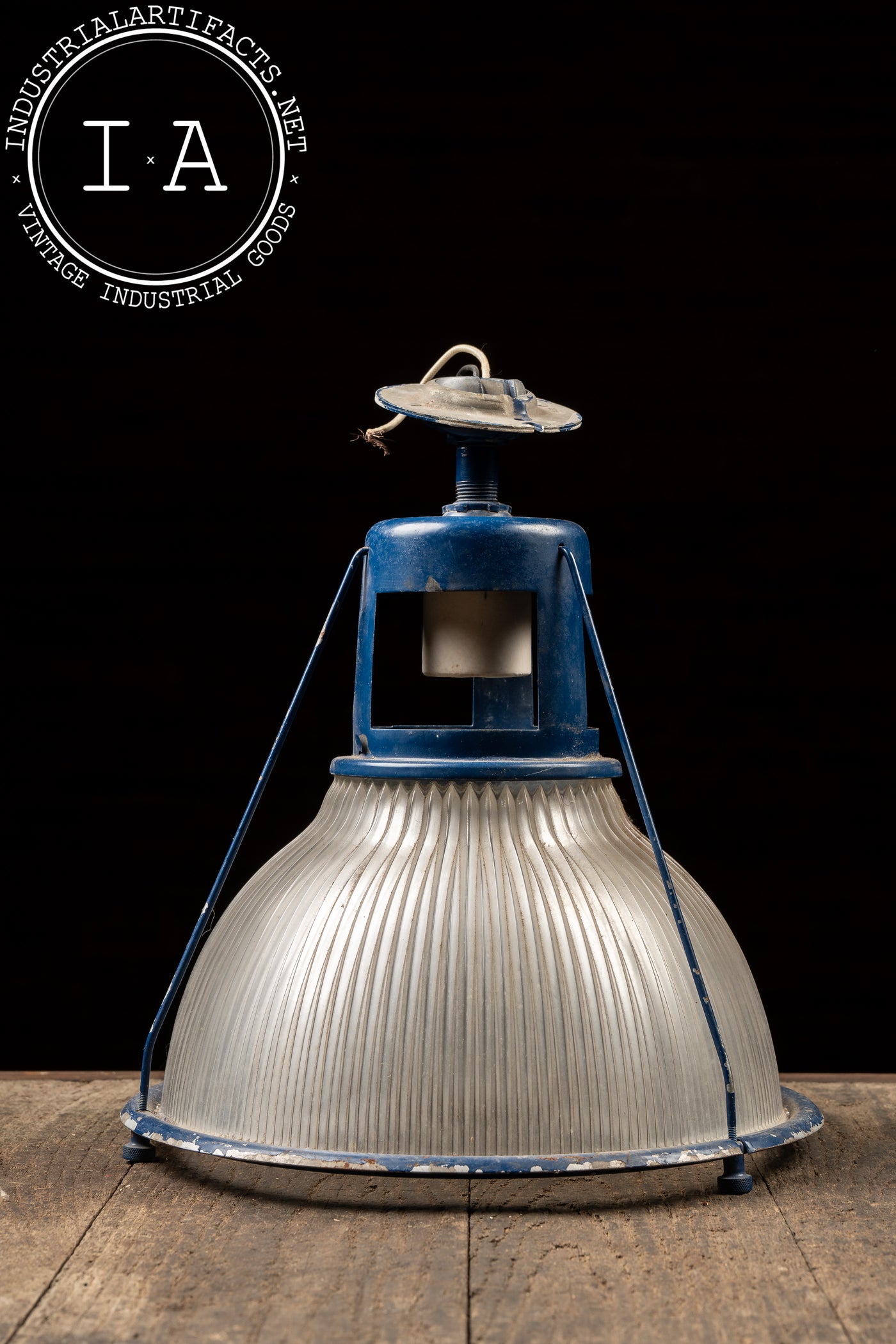 Vintage Holophane Lamp with Blue Chippy Paint