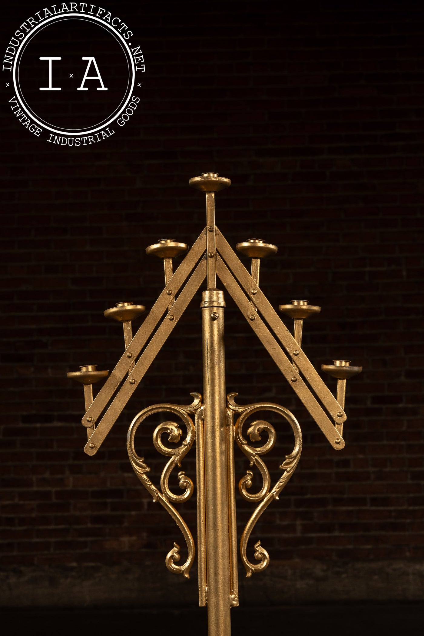 Vintage Gold-Painted Adjustable Floor Candelabra