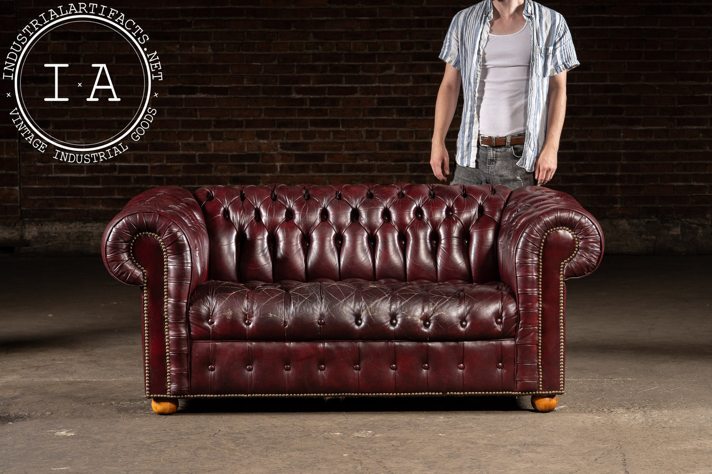 Tufted Leather Chesterfield Loveseat in Oxblood
