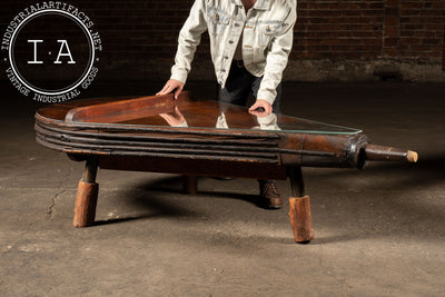 Antique Oversize Industrial Bellows Coffee Table with Glass Top