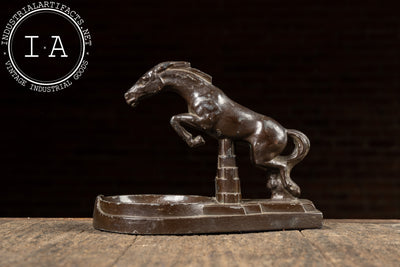 Art Deco Cast Metal Jumping Horse Ashtray