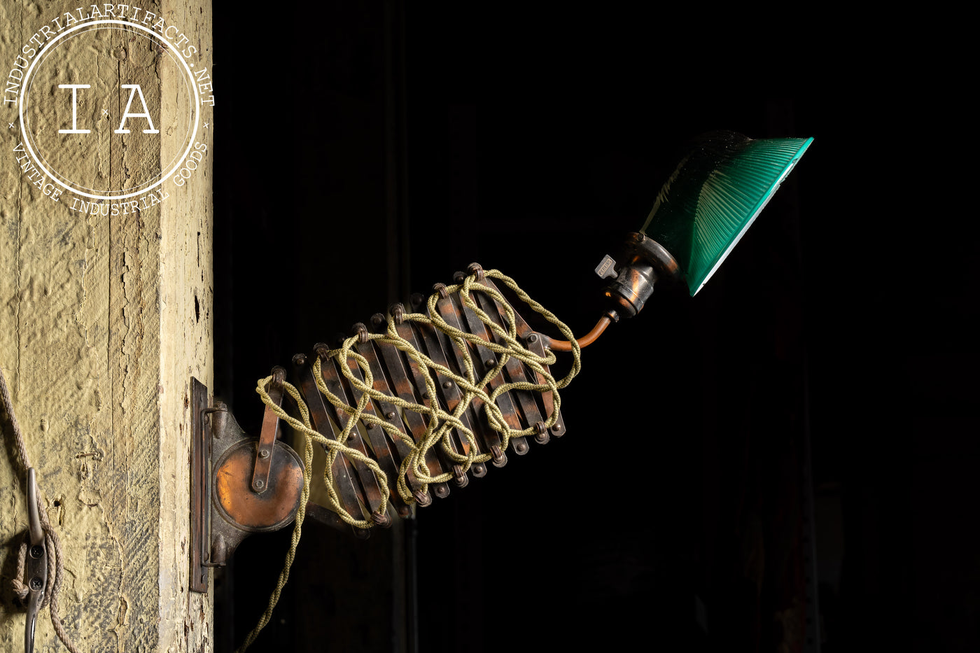 Early 20th Century Japanned Scissor Arm Lamp With Glass Shade