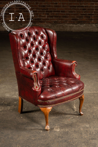 Vintage Tufted Leather Wingback Chesterfield Armchair in Oxblood