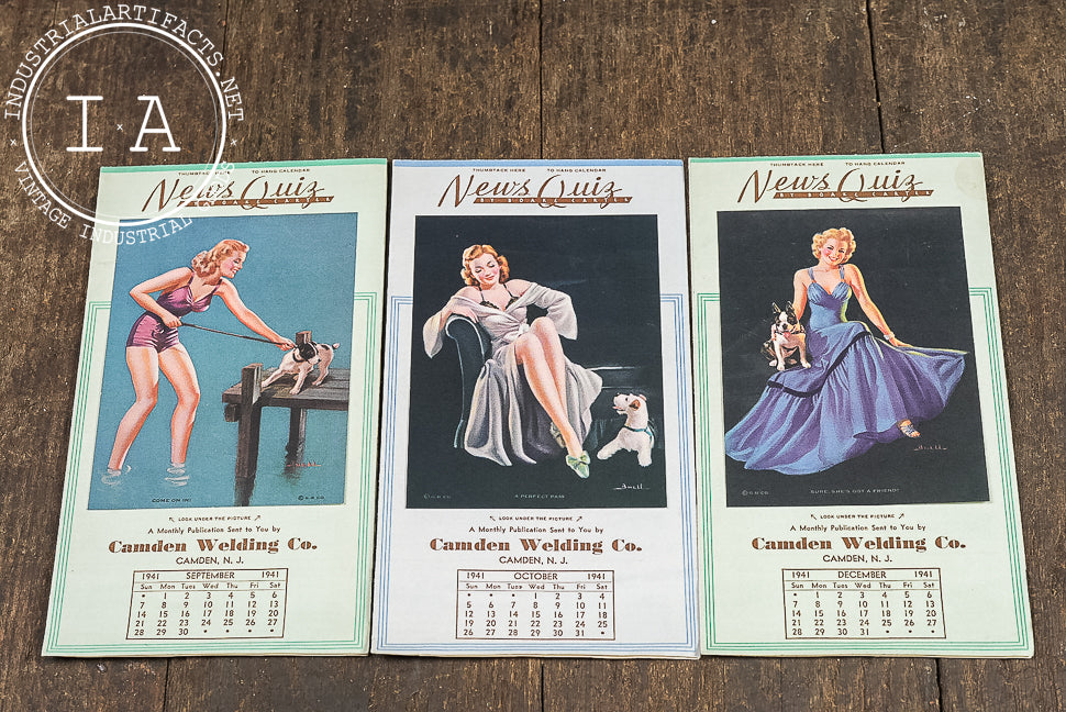 Lot of 6 Vintage News Quiz Calendars Camden Welding Pin-Up Art