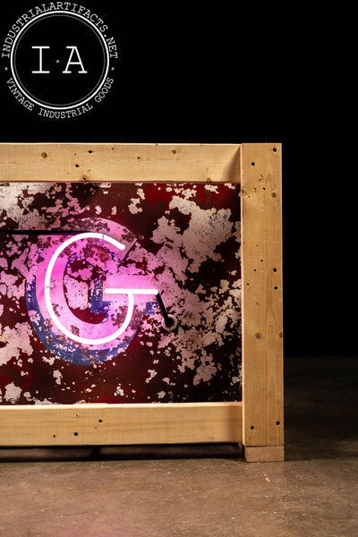 Vintage "Skating" Painted Tin Neon Sign