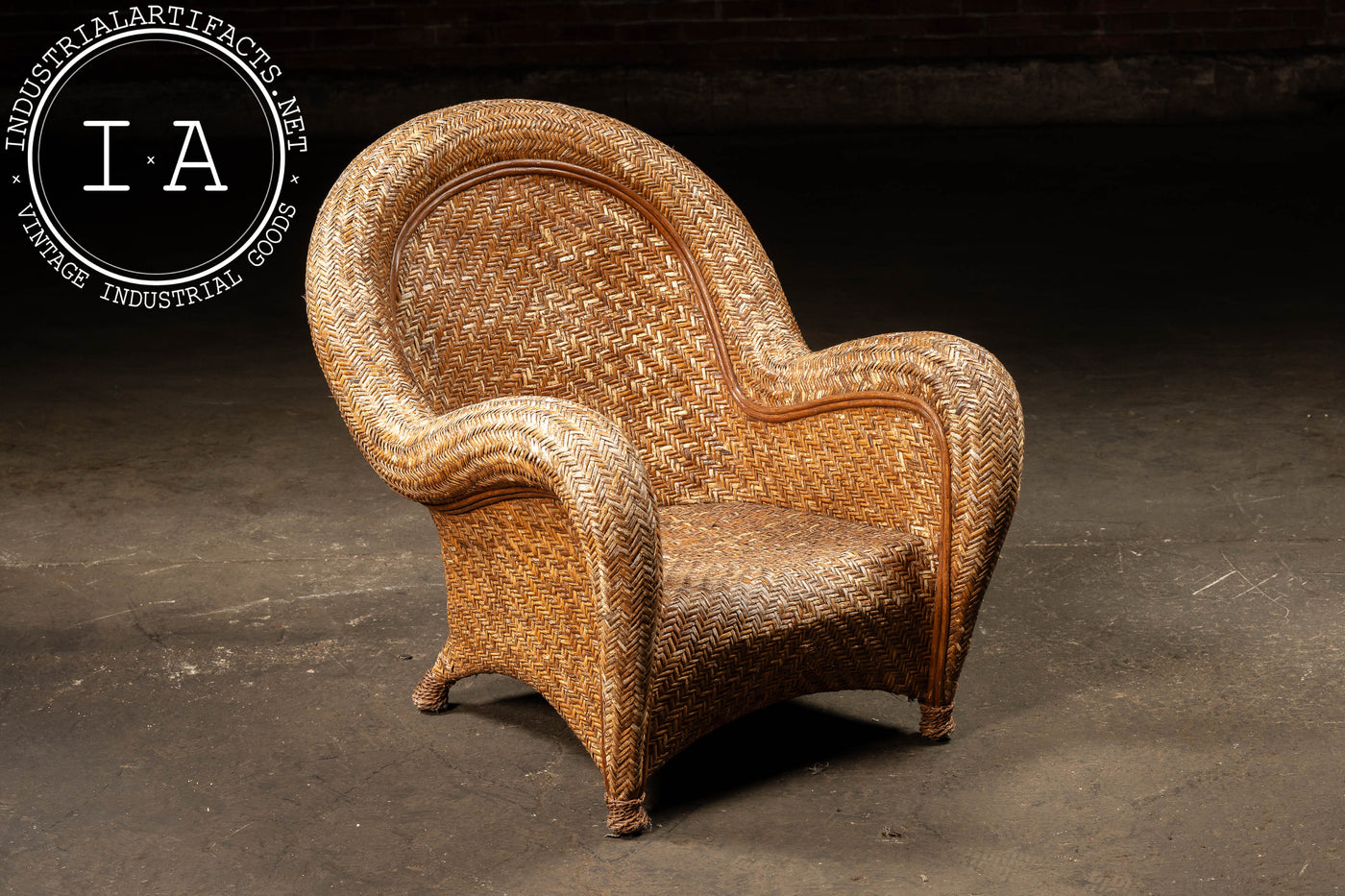 Vintage "Malabar" Rattan Lounge Chair and Ottoman by Pottery Barn