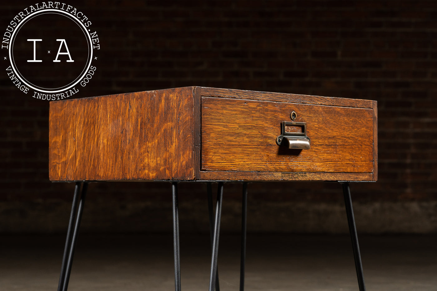 Antique Quartersawn Oak Side Table with Drawer by Y & E