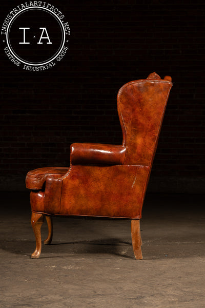 Tufted Leather Wingback Armchair in Burnt Amber