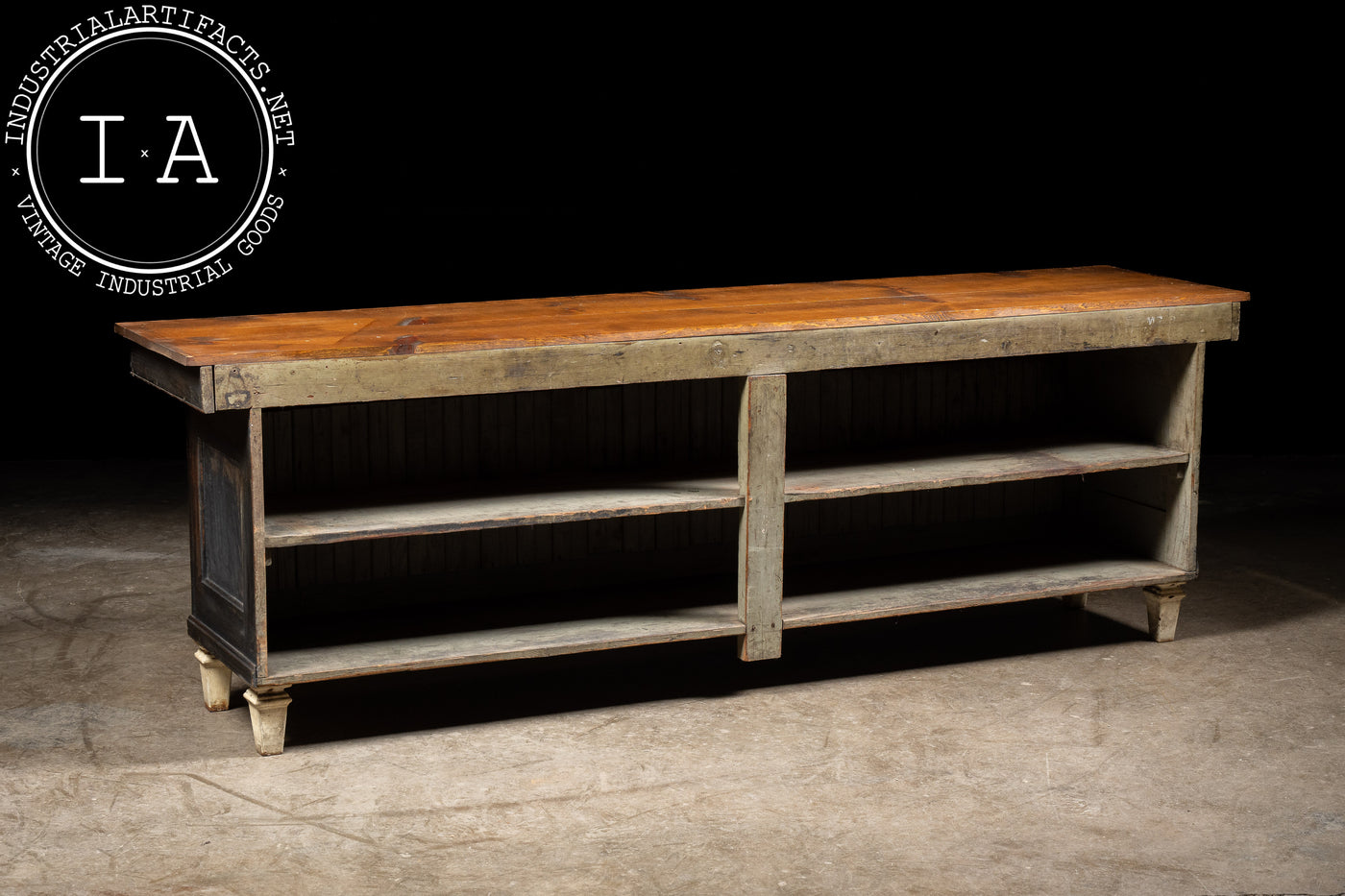 Early 20th Century Butcher's Counter With Milk Glass Panels