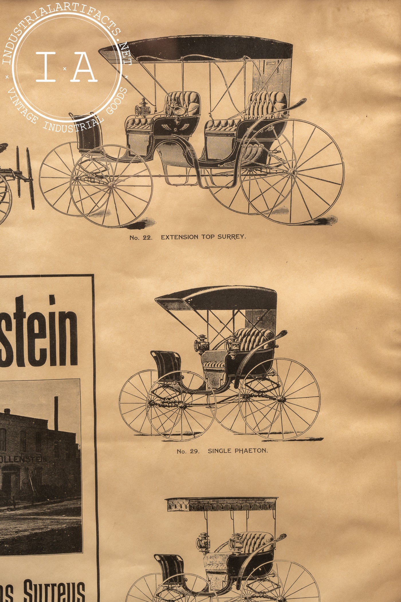 Antique John Hollenstein Carriage Factory Broadside, Framed