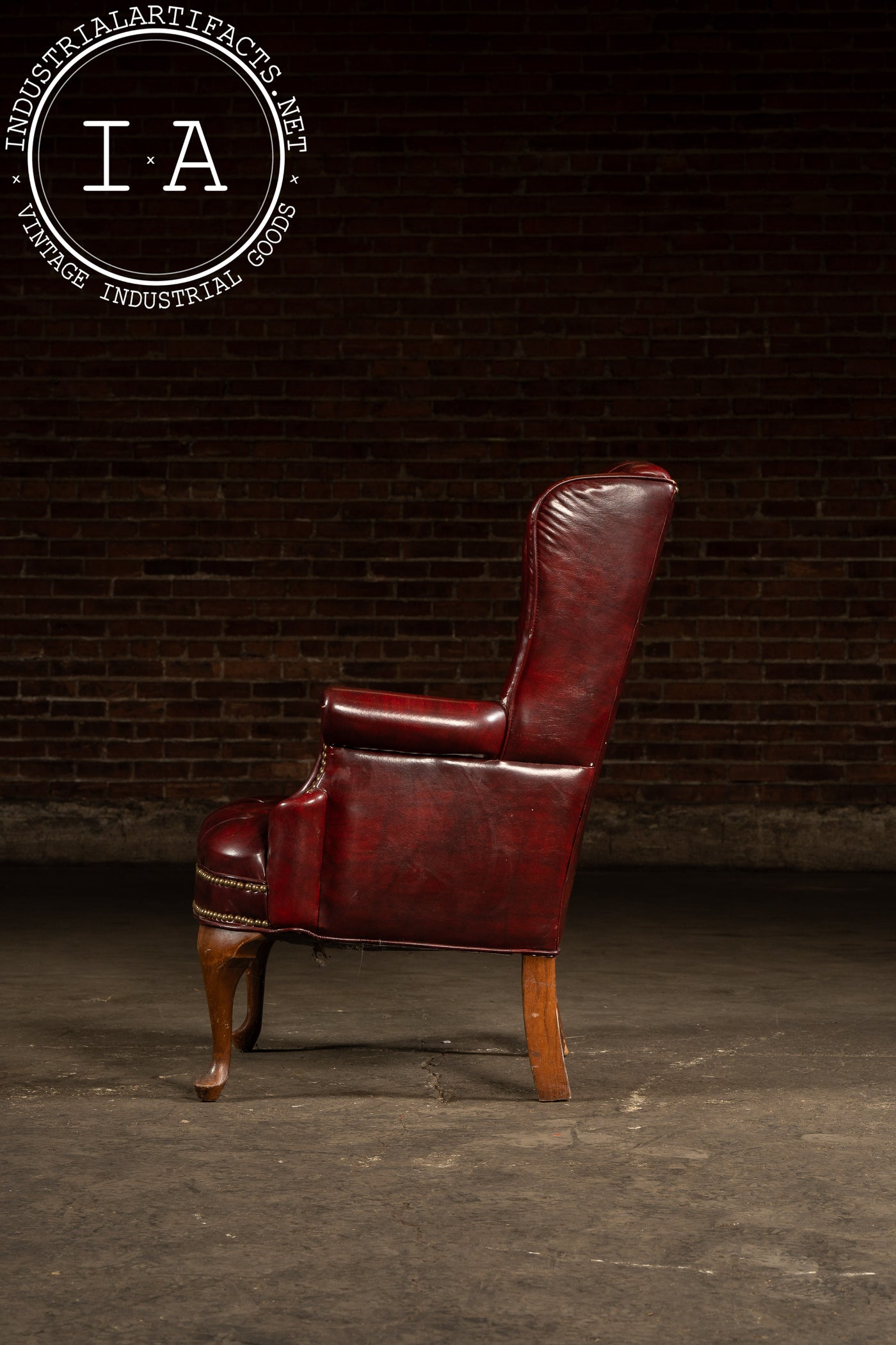 Vintage Tufted Leather Wingback Chesterfield Armchair in Oxblood