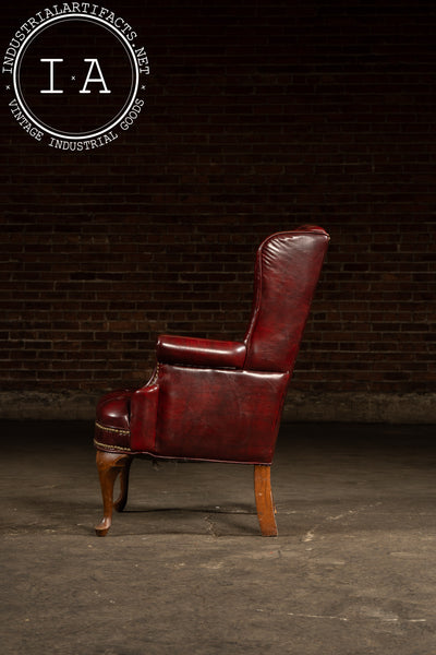 Vintage Tufted Leather Wingback Chesterfield Armchair in Oxblood