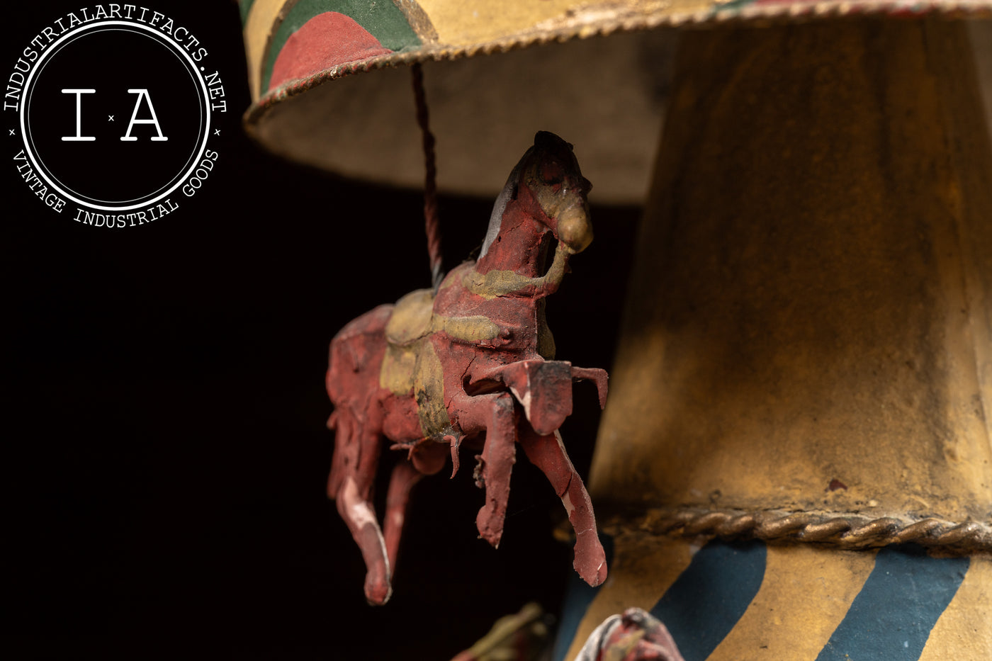 Antique Painted Tin Folk Art Carousel Toy