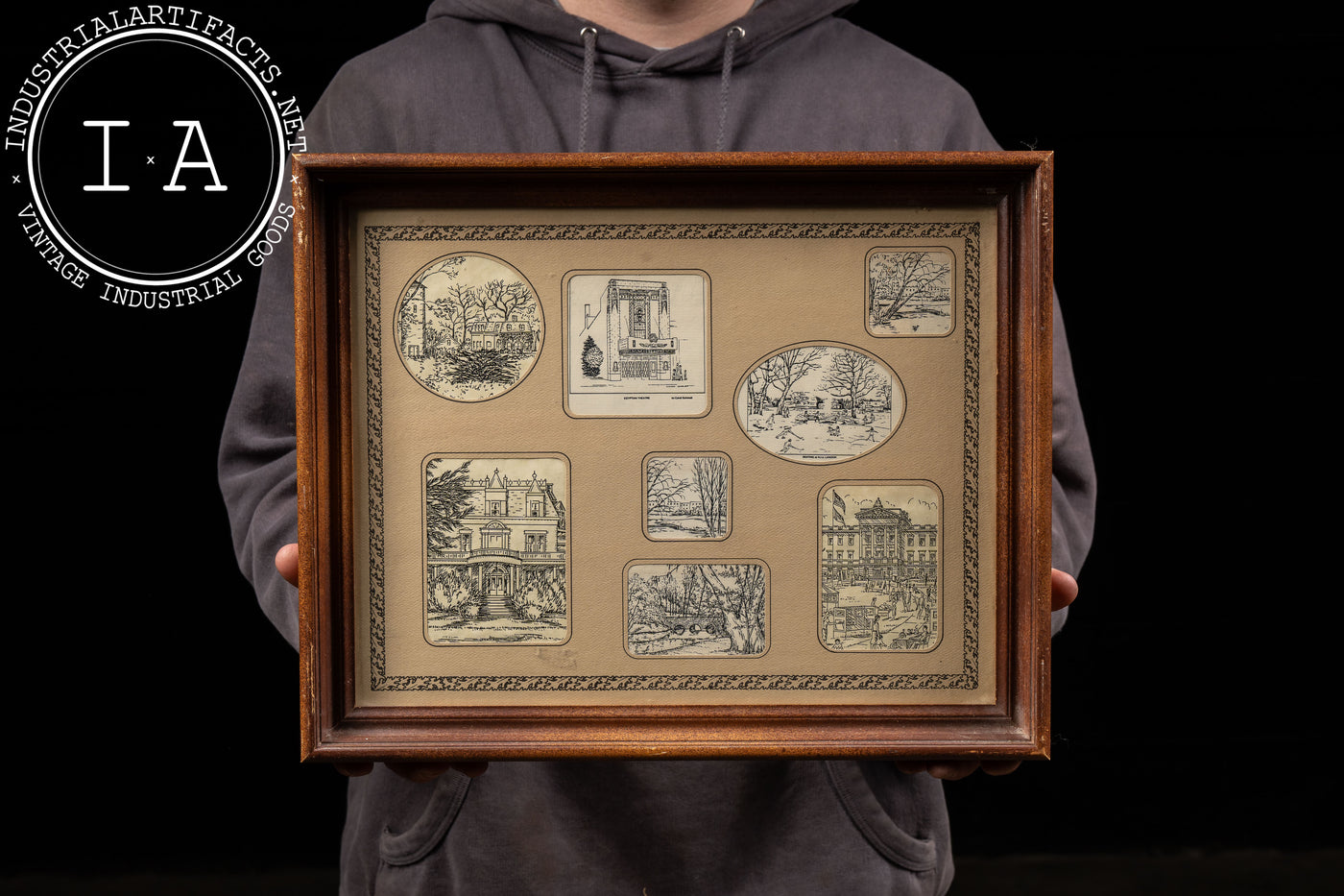 Framed DeKalb Illinois History Local Artist Sketch Print