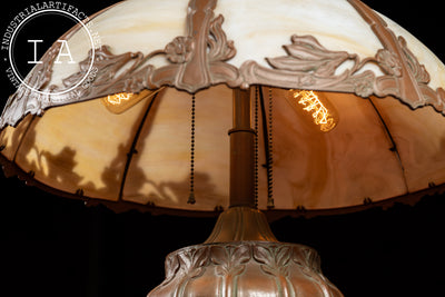 Antique Bronze and Slag Glass Table Lamp
