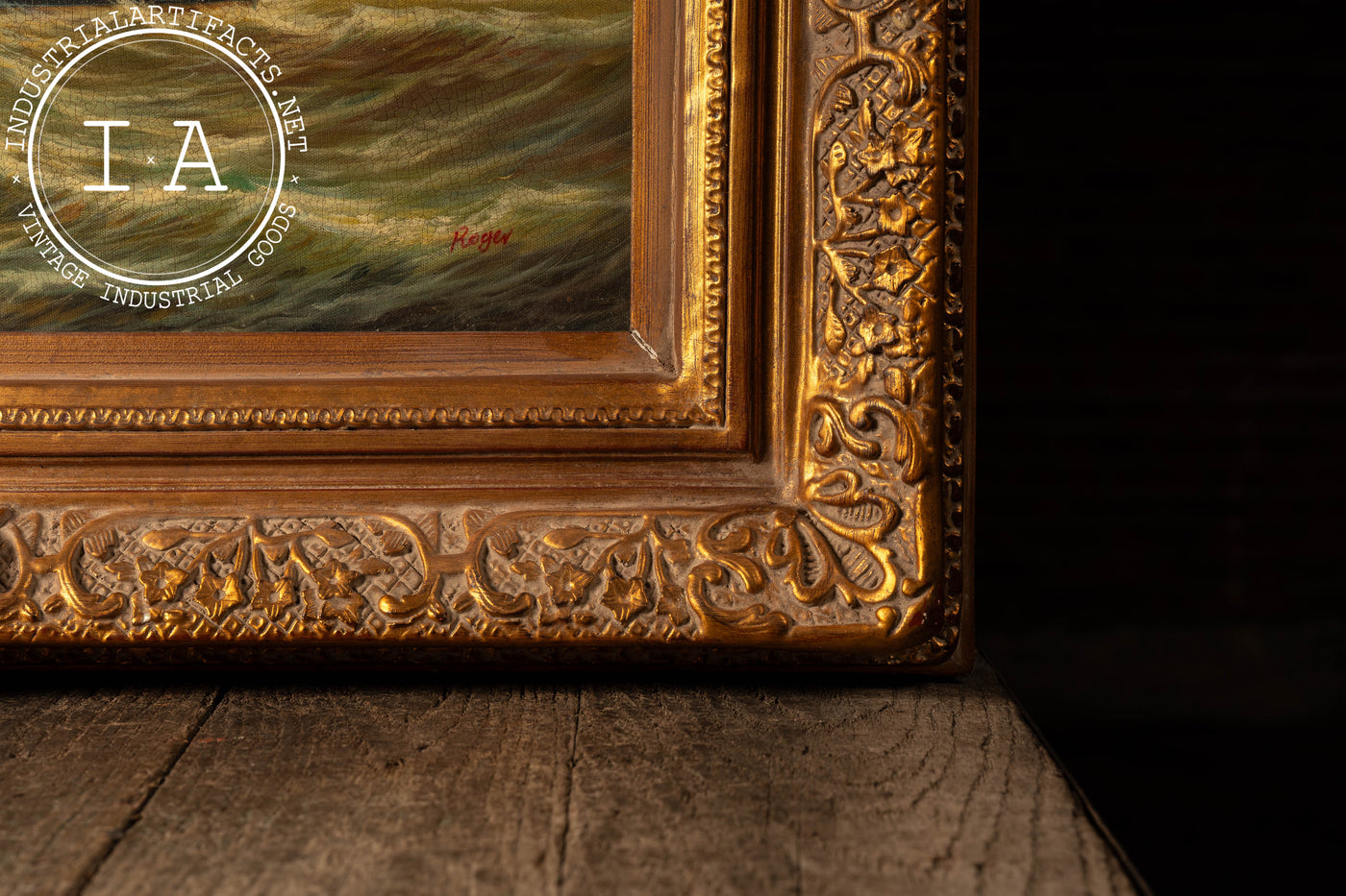 Ship At Sea | Large Format Framed Oil Painting, Signed