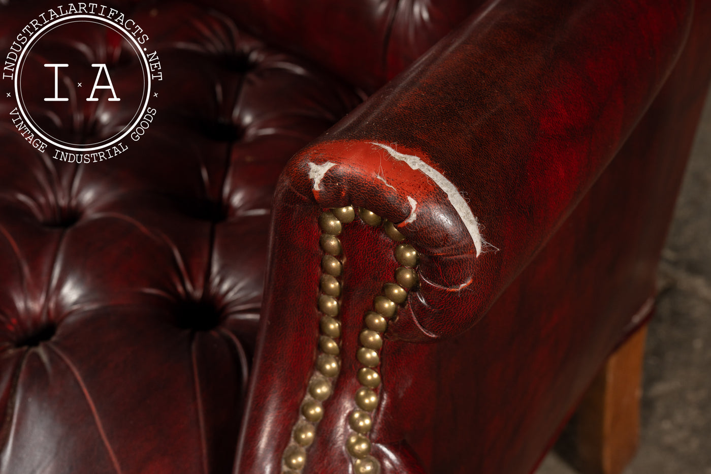 Vintage Tufted Leather Wingback Chesterfield Armchair in Oxblood