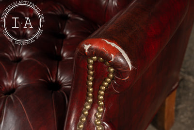 Vintage Tufted Leather Wingback Chesterfield Armchair in Oxblood