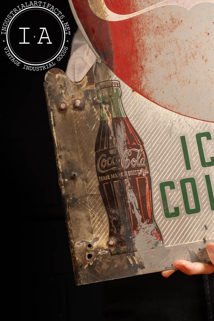 Vintage Double-Sided Porcelain Coca-Cola Flanged Advertising